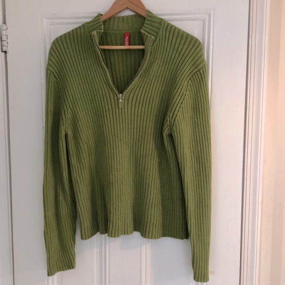 Hanna Andersson bright green zip front pull over sweater - Picture 1 of 5